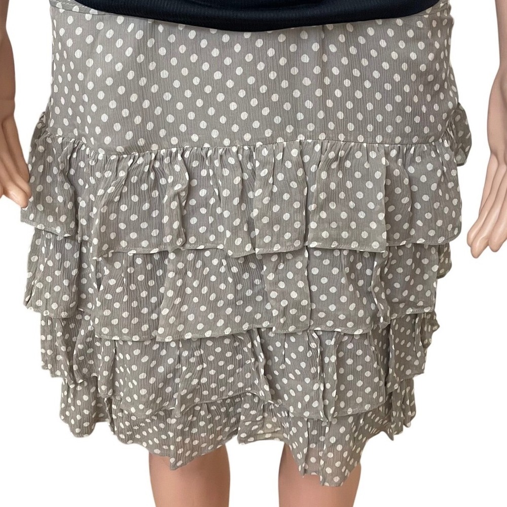 INC International Concepts 100% silk tiered ruffle polka dot skirt, gray sz‎ 14